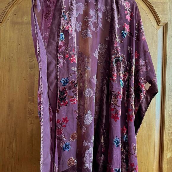 Torrid burnout velvet floral kimono burgundy open front boho romantic 1X 2X - Picture 7 of 10